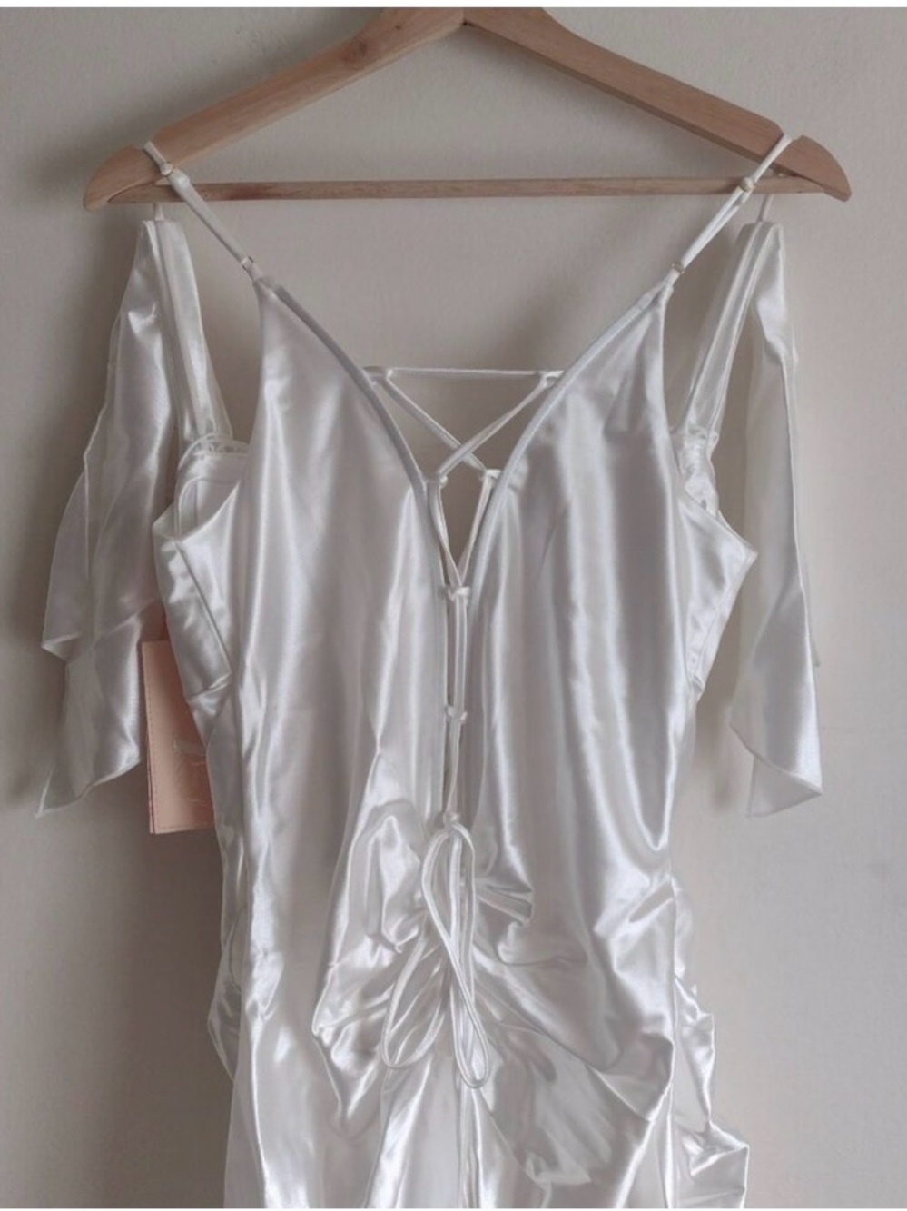 Satin Lace-Up Ivory Slip Dress LaceMade - Picture 6 of 8